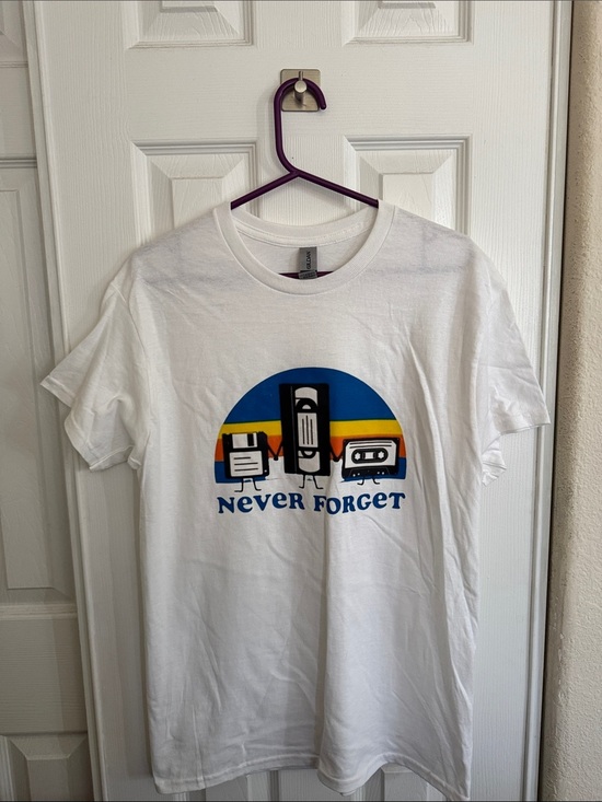 Gildan Other - Gildan White Graphic Tee with Blue, Yellow and Orange Accents